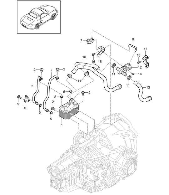 - PDK - Getriebe / Wärmetauscher / Ölrohr / Wasserrohr 987.2 Boxster / Boxster S 2009-12