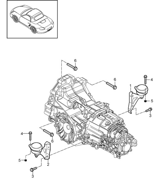 - PDK - Versnellingsbak / Transmissie-ophanging / Schroefverbinding voor motor (Model: A120,A121+ PR:250) 987.2 Boxster / Boxster S 2009-12