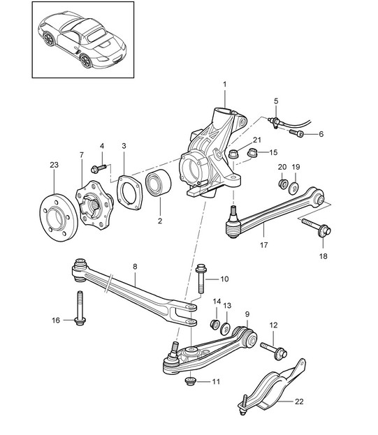 Rear axle / Wheel carrier / Guide / Wheel hub987.2 Boxster / Boxster S 2009-12
