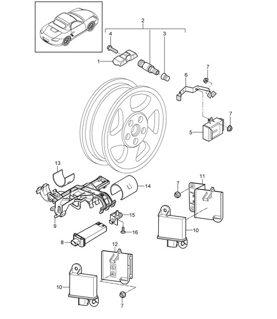 Sistema di controllo della pressione dei pneumatici - PR:482.483 - 987.2 Boxster / Boxster S 2009-12
