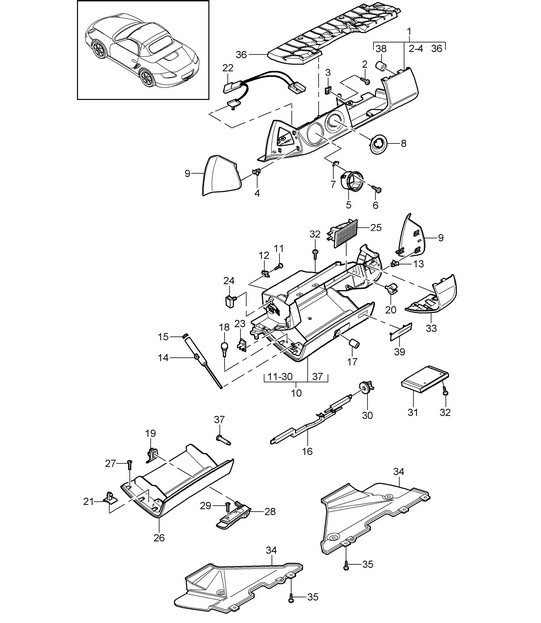 Guantera / Tapa y Moldura / (lado conductor) 987.2 Boxster / Boxster S 2009-12