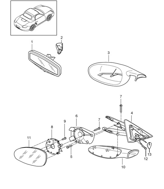 Retrovisor interior / Retrovisor exterior 987.2 Boxster / Boxster S 2009-12