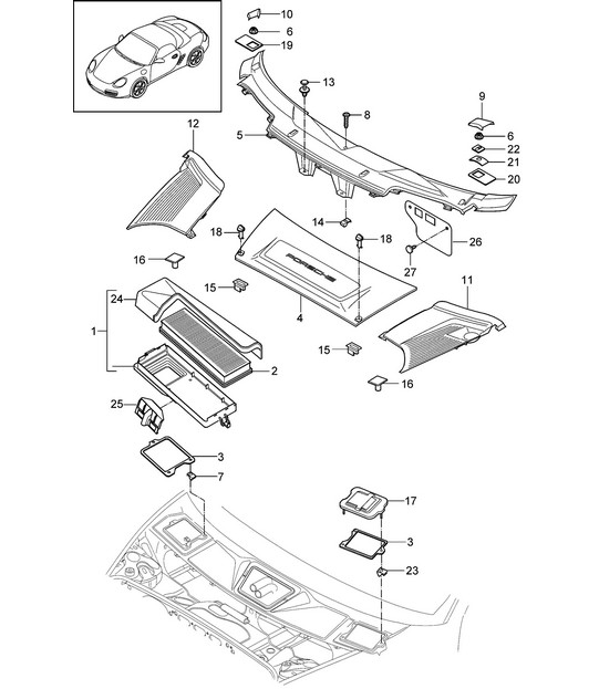 Particulate filter / Cowl panel covering 987.2 Boxster / Boxster S 2009-12
