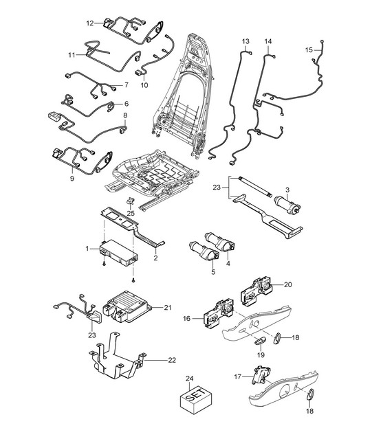Kabelbomen / Schakelaar / Bedieningseenheid / Elektromotor / Standaardstoel (PR:369.370) / Comfortstoel (PR:437.438) 987.2 Boxster / Boxster S 2009-12
