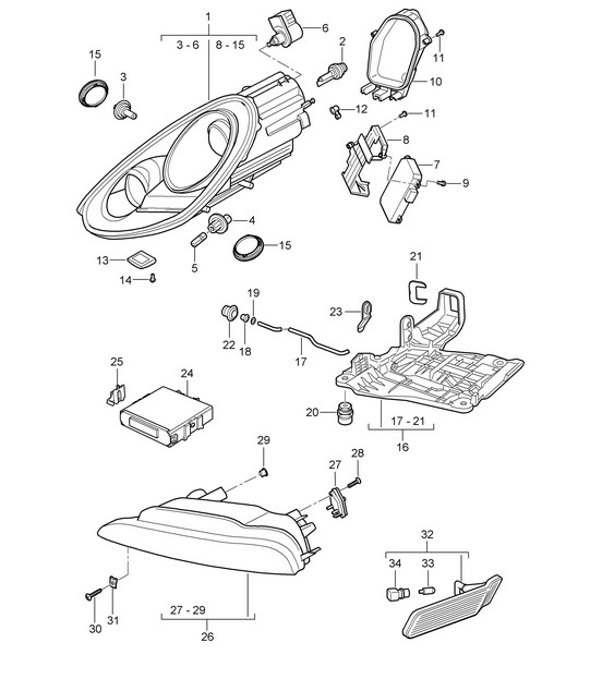Faros / Faro adicional / Repetidor de intermitentes (PR:603) 987.2 Boxster / Boxster S 2009-12