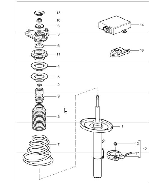 suspension shock, absorber strut 987 Boxster / Boxster S 2005-08