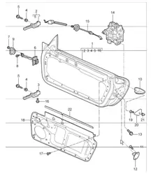 door in white, installation parts, door lock 987 Boxster / Boxster S 2005-08