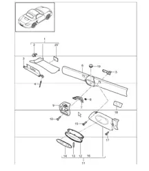 windscreen frame, sun visors 987 Boxster / Boxster S 2005-08