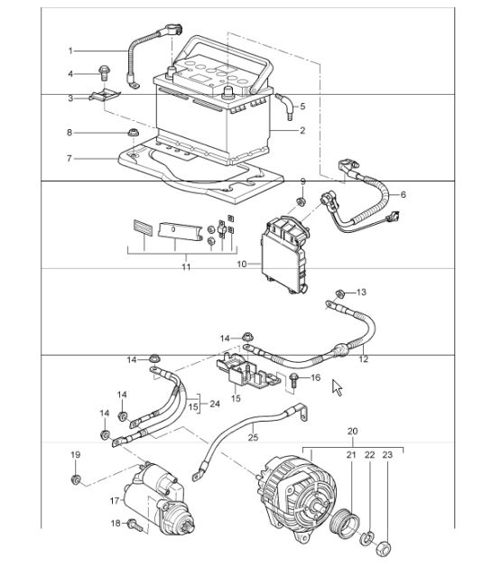 battery, power distributor, starter, generator 987 Boxster / Boxster S 2005-08