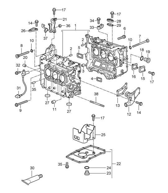 Crankcase housing / Individual parts -  9720, 9721, 9722 - 987C.1 Cayman 2.7L / 3.4L 2006-08