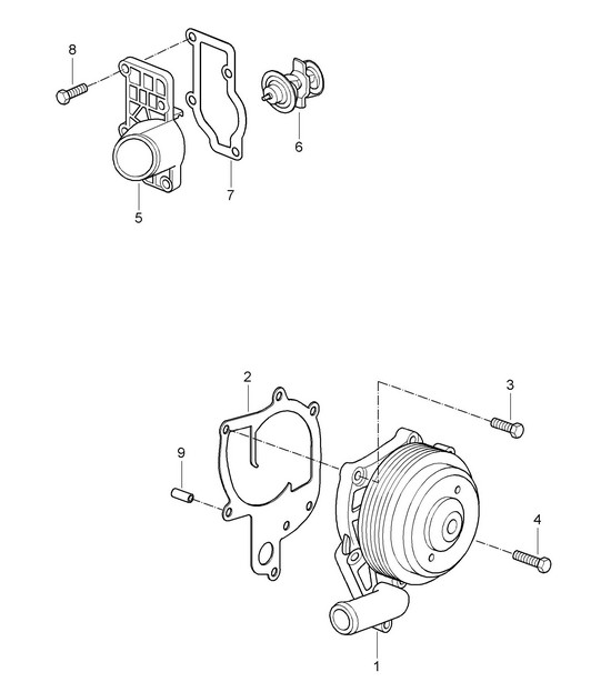 Coolant pump / Thermostat housing - 9720, 9721, 9722 - 987C.1 Cayman 2.7L / 3.4L 2006-08