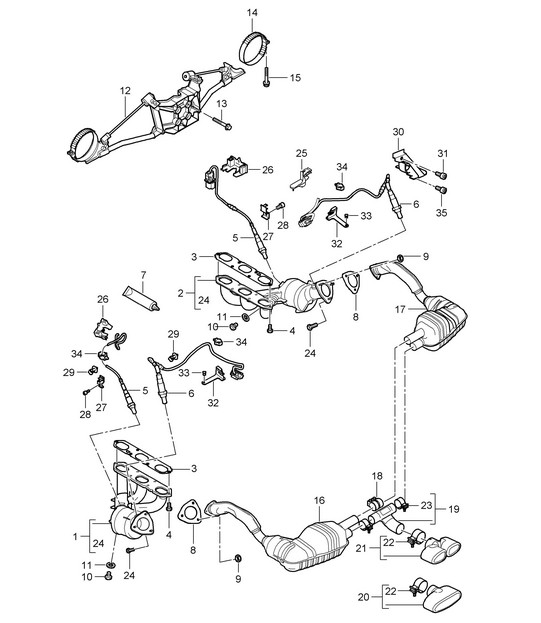 Exhaust system - 9721, 9720 - 987C.1 Cayman 2.7L / 3.4L 2006-08