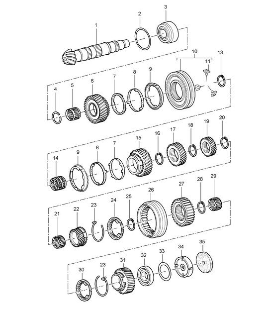 Ingranaggi e alberi - G8701+ PR:481, manuale 5a velocità - 987C.1 Cayman 2.7L 2007-08
