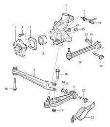 Rear axle / Wheel carrier / Guide / Wheel hub 987C.1 Cayman 2006-08