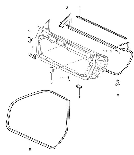 Door seal / Seal / Windshield frame 987C.1 Cayman 2006-08