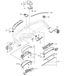 Panel de instrumentos / Parte superior / con: Accesorios 987C.1 Cayman 2006-08