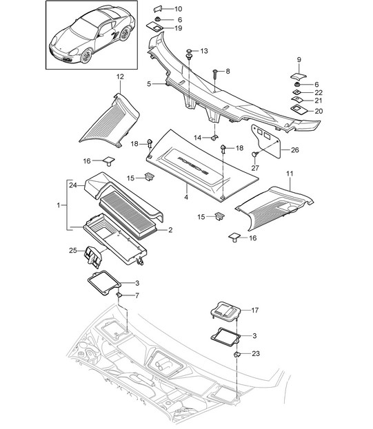 Particulate filter / Cowl panel covering 987C.1 Cayman 2006-08