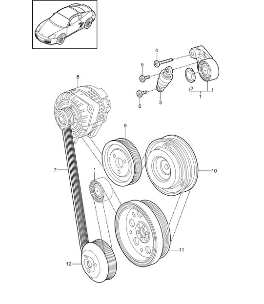 Riemspannerdemper / V-riem (Model: A120,A121) 987C.2 Cayman 2.9L / 3.4L 2009-12