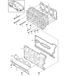 Cylinder head with: Valves, Cylinder head gasket, Valve cover 987C.2 Cayman 2009-12