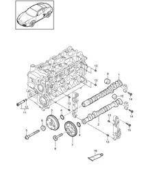 Arbre à cames / Poussoir hydraulique / Unité de réglage d'arbre à cames (Modèle : A120,A121) 987C.2 Cayman 2,9L / 3,4L 2009-12