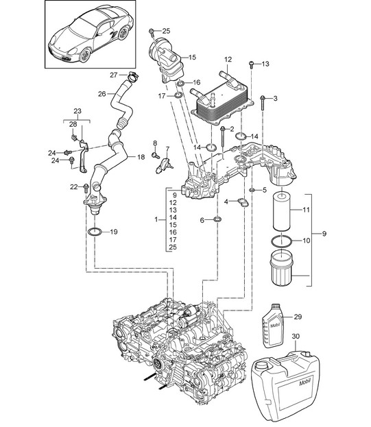 Motorsmering (Model: A120,A121) 987C.2 Cayman 2,9L / 3,4L 2009-12