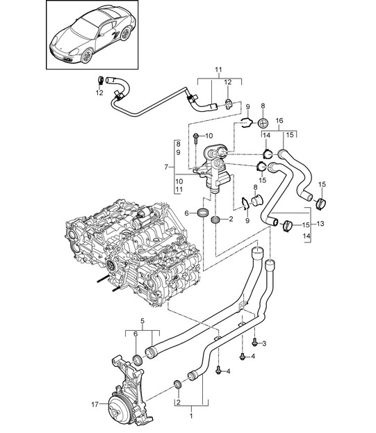 Collegamento/Tubo dell'acqua (Modello: A120,A121) 987C.2 Cayman 2.9L / 3.4L 2009-12
