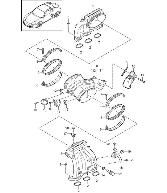Ansaugluftverteiler / Drosselklappenadapter (Modell: A120, A121) 987C.2 Cayman 2.9L / 3.4L 2009-12