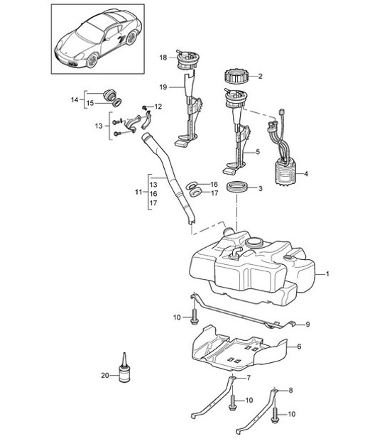Diagram 201-000 Porsche 957 Cayenne 3.6L 2007-10 Fuel System, Exhaust System