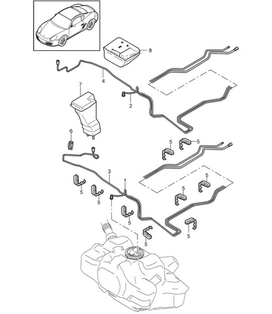 Diagram 201-005 Porsche Cayman S 3.4L 987C 2005-08 Fuel System, Exhaust System