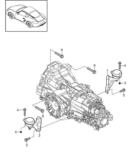 - PDK - Versnellingsbak (PR:250) / Transmissie-ophanging / Schroefdraadverbinding voor motor (Model: A120,A121) 987C.2 Cayman 2009-12