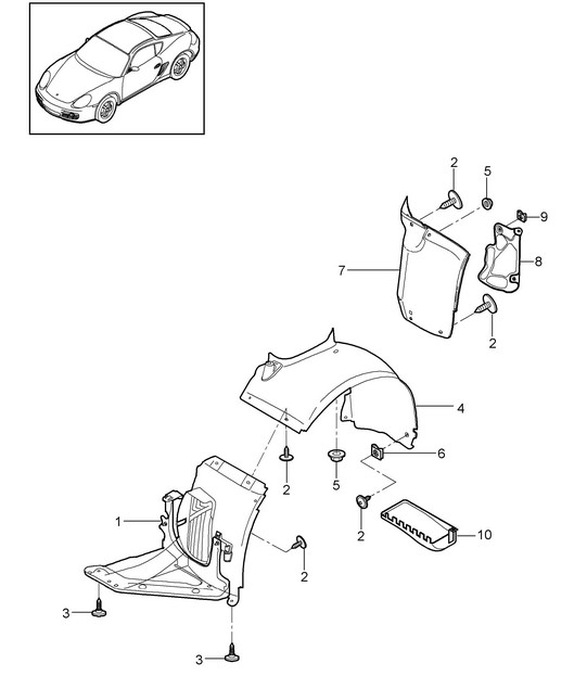 Garnitures pour / Passage de roue 987C.2 Cayman 2009-12