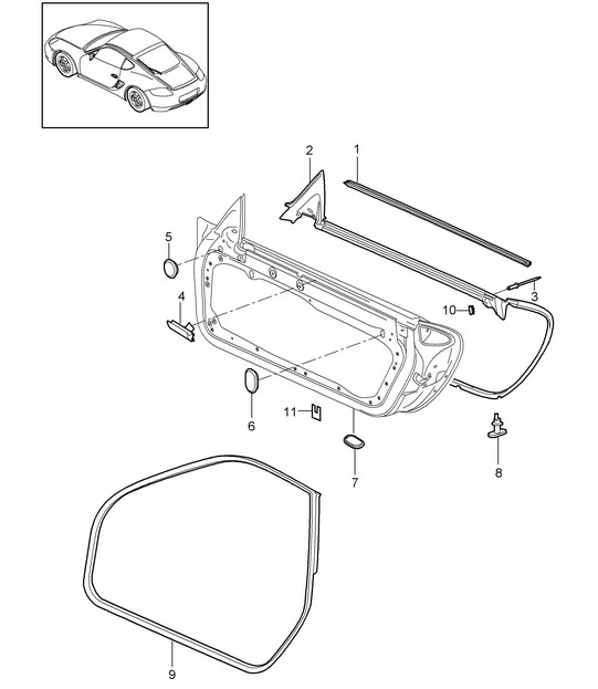Door seal / Seal / windshield frame 987C.2 Cayman 2009-12