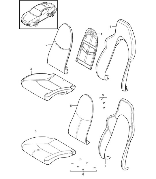 Foam part / Cover / Sports seat   987C.2 Cayman 2009-12