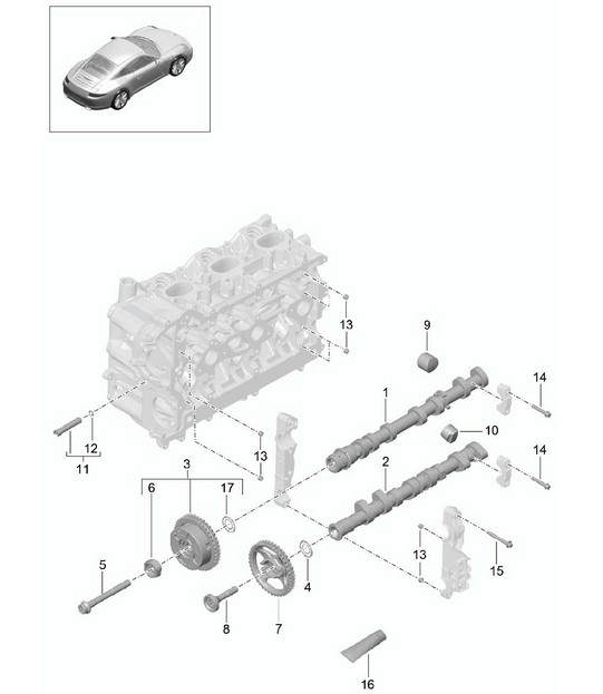 Nokkenas / Hydraulische klepstoter / nokkenasversteleenheid 991.1 2012-16