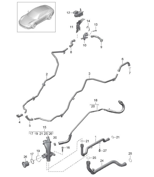 Verbindungsstück / Wasserrohr / Kühlmittelkühlsystem 991.1 2012-16