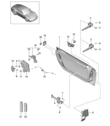 Door shell / with installation parts / Door lock 991.1 2012-16