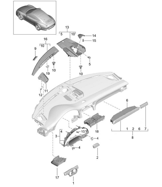 Accessori / Rivestimento quadro strumenti / Parte superiore 991.1 2012-16