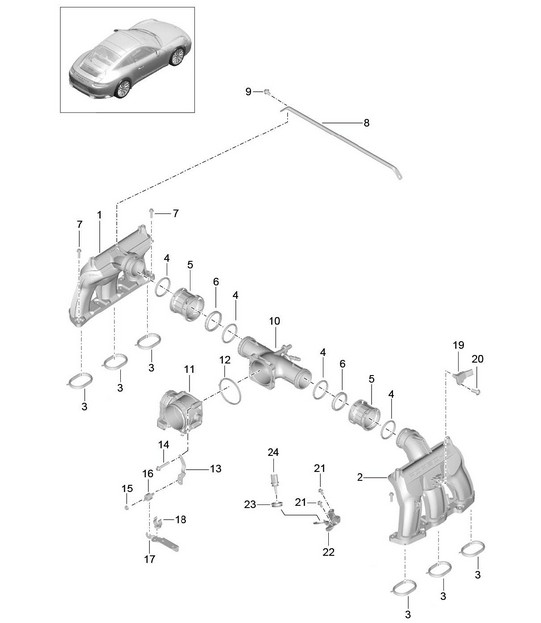 Distribuidor de aire de admisión / Adaptador válvula de mariposa 991.2 Carrera 2017-19