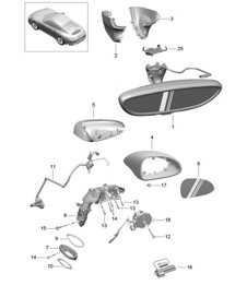 Interior mirror / Exterior mirror - PR:528, Standard - 991.2 Carrera 2017-19