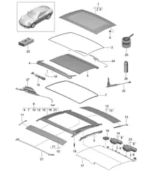 Glass roof - PR:653, External-siding glass sunroof - 991.2 Carrera 2017-19