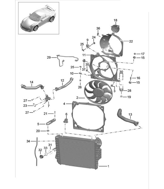 Système de refroidissement du liquide de refroidissement / Refroidisseur du liquide de refroidissement / Ventilateur de radiateur 991 R/GT3/RS 2014-21