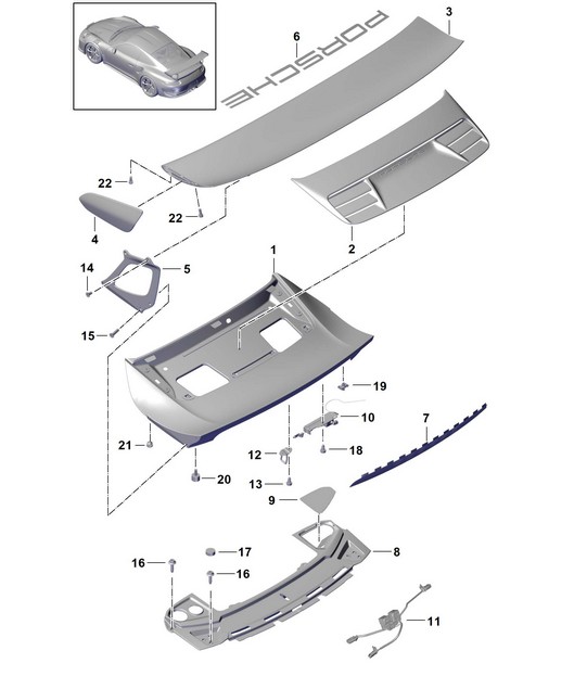 Cofano posteriore / Spoiler posteriore / Accessori 991 GT3 RS (2a generazione) 2018>>