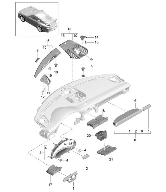 Accessoires / Habillage tableau de bord / Partie supérieure 991 GT3 2014-21