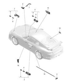 Interior lights / Door warning light / Footwell light / Luggage compartment lamp / Glove box light / Light / Exterior mirror 991 R/GT3/RS 2014-21