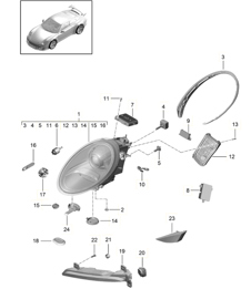 Headlights / Additional headlight / Turn signal indicator / Side marker light / Turn signal repeater - PR:603 - 991 GT3/RS 2018>>