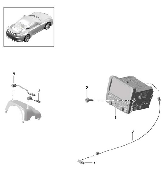 Panneau de commande / Système de navigation / Unité radio / Partie réception / TV / microphone 991 R/GT3/RS 2014-17