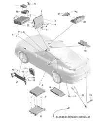 Screen / Central computer / Navigation / TV / microphone / Multimedia interface / Coupler box / Camera / Connecting line 991 GT3/RS 2018>>