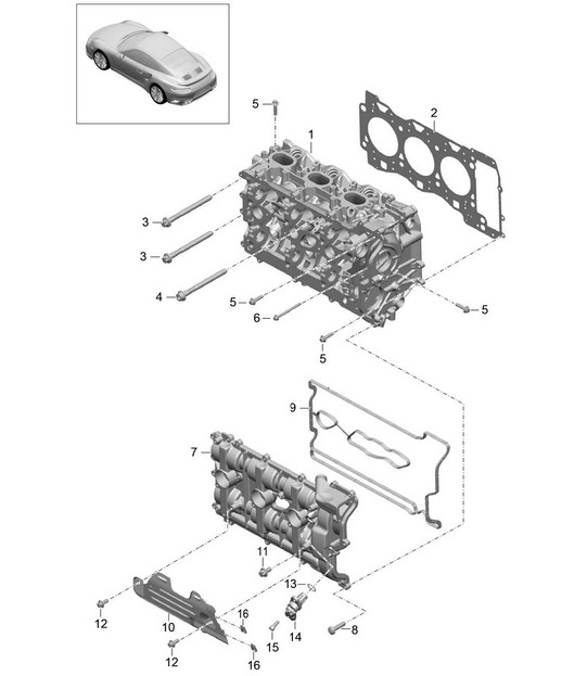Testata con: Valvole / Guarnizione testata / Coperchio valvole 991 Turbo / GT2 RS 2014-20