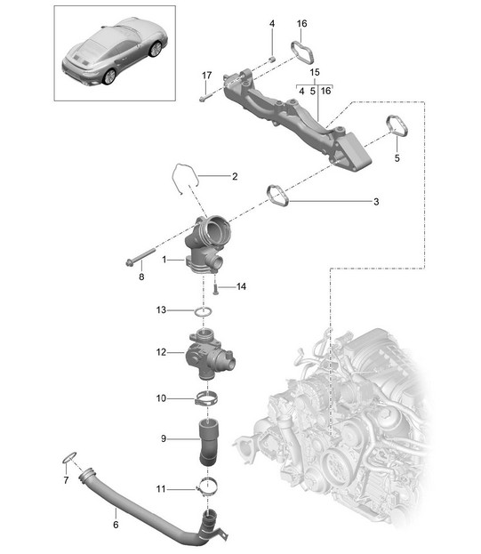 Assembly carrier / Water pipe 991 Turbo / GT2 RS 2014-20