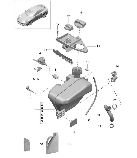 Refroidissement par eau 4 - Réservoir d'eau - 991 Turbo / GT2 RS 2014-20